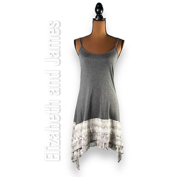 Elizabeth and James Gray Slip Dress, Silk Patterned Ruffle Layered Hem Women’s S - Picture 1 of 11